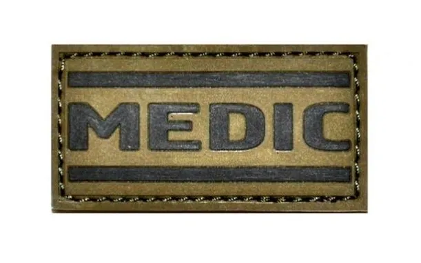 Нашивка надпись Medic (Чёрный текст, Олива фон, велкро, ПВХPVC, 70х35)