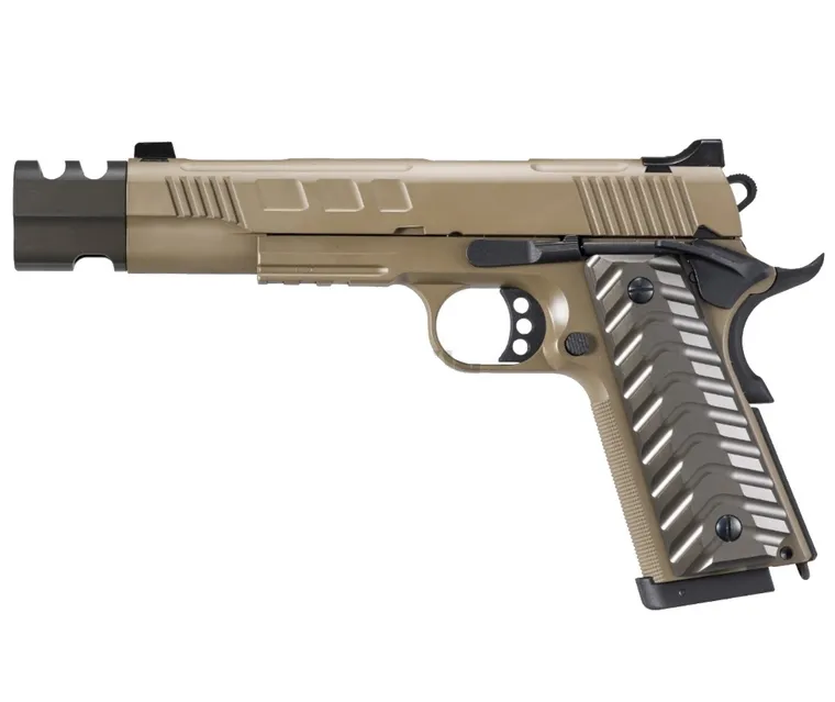 Пистолет (KJW) Colt M1911 Competition (Удлиненный, CO2, Металл, Песочный)