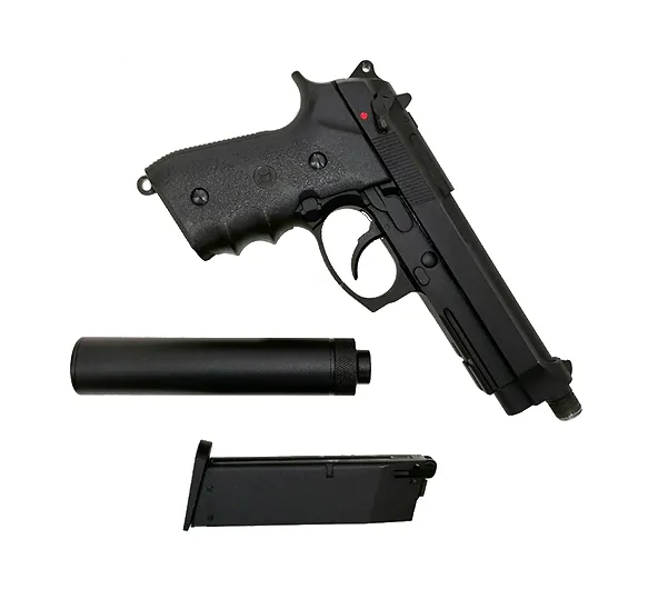 Пистолет (KJW) M9A1 (TBC + Глушитель, Greengas, Blowback, Ris-планка, Черный)