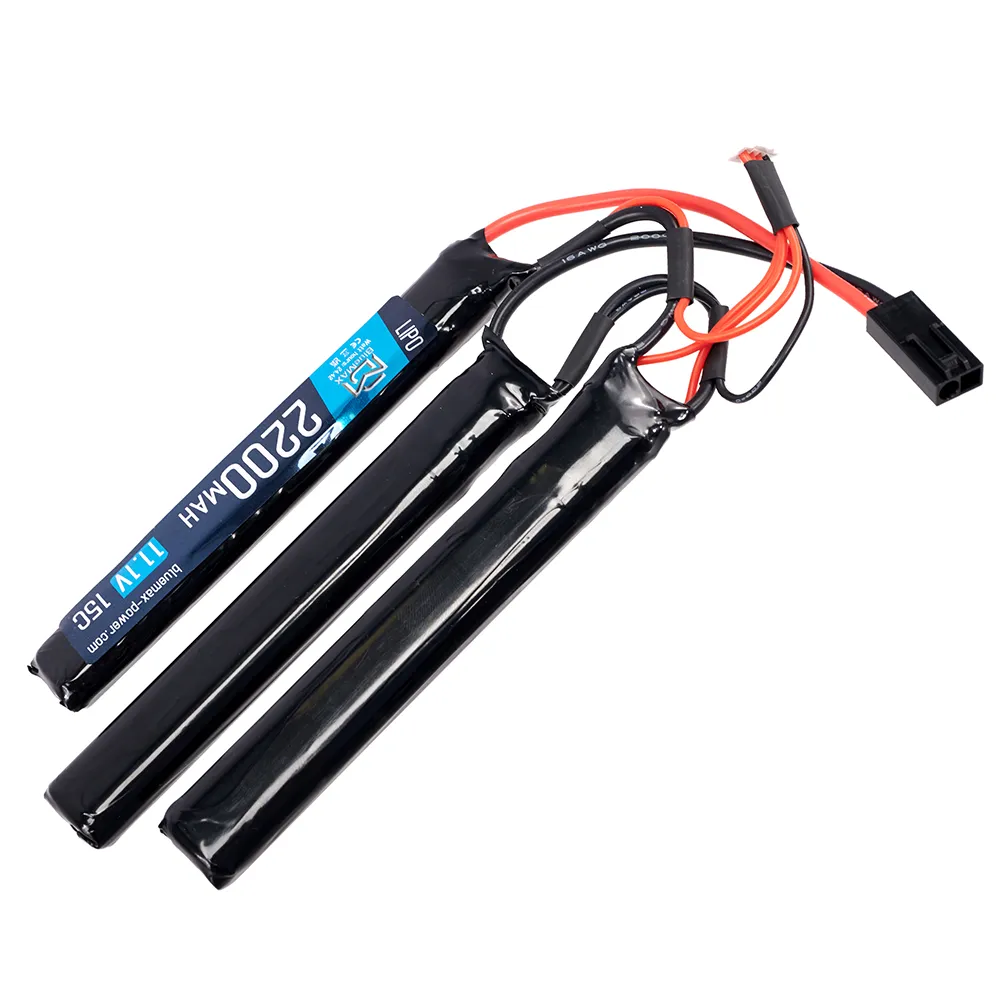 Аккумулятор (BlueMAX) 11.1V LiPo 2200mAh (15C, 12x20x102мм, трёхлепестковый, М-серия цевье, приклад)