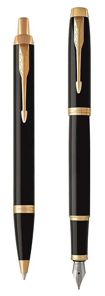 Набор (Parker) из 2х ручек IM Black GT (Перьевая+шариковая ручки, M, Синие чернила)