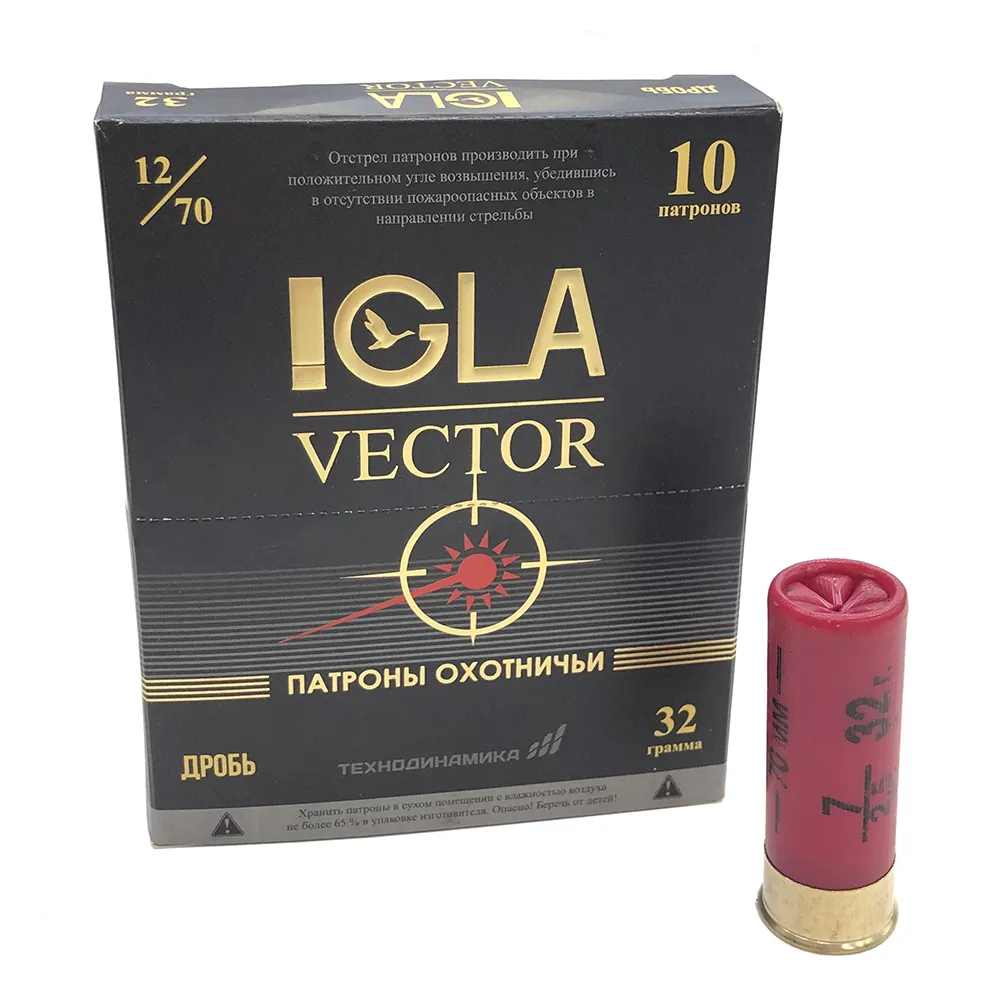 Патрон 12x70 (IGLA) IGLA-VEKTOR, Дробь № 7, 32 гр., световой элемент (пачка 10 шт.)