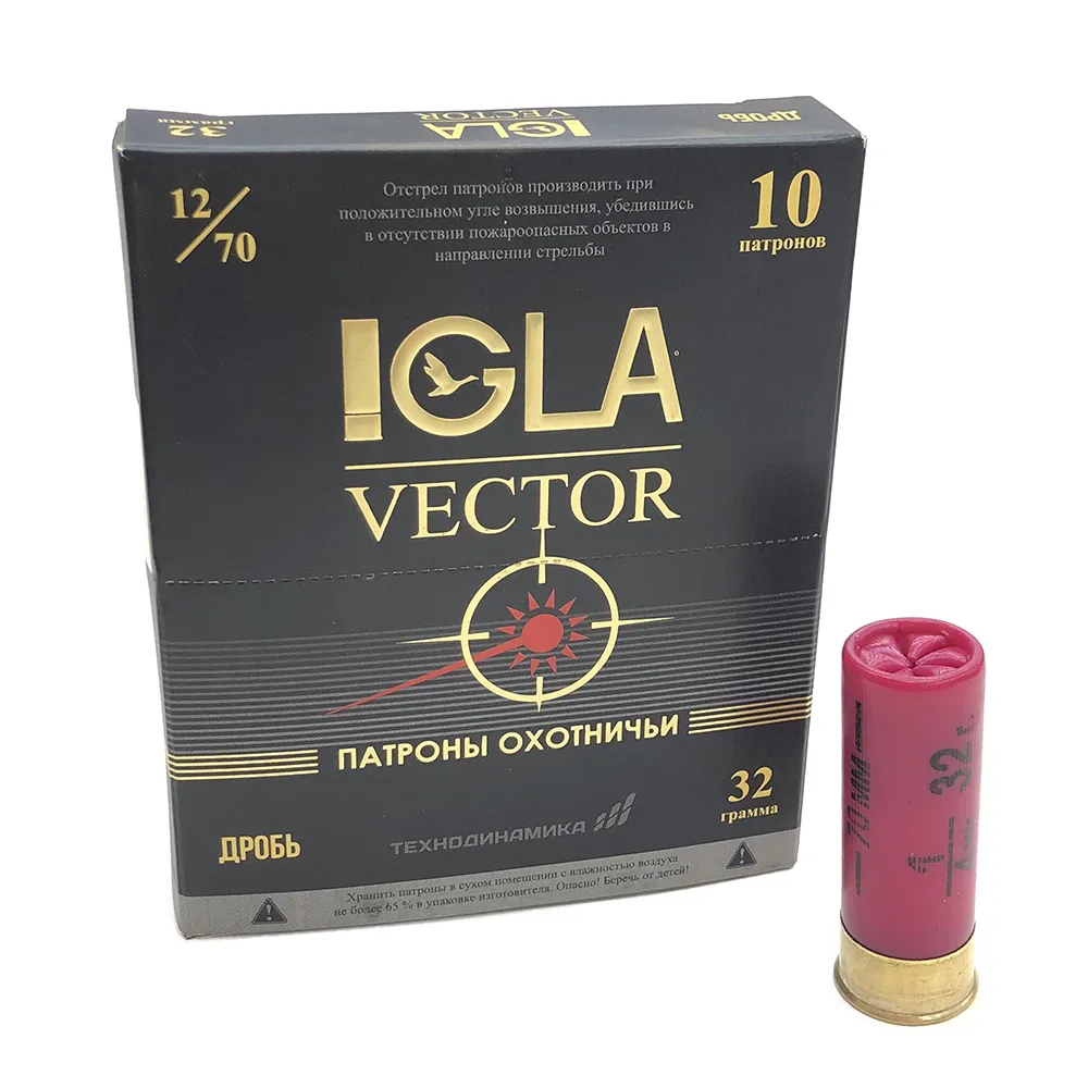 Патрон 12x70 (IGLA) IGLA-VEKTOR, Дробь № 1, 32 гр., световой элемент (пачка 10 шт.)