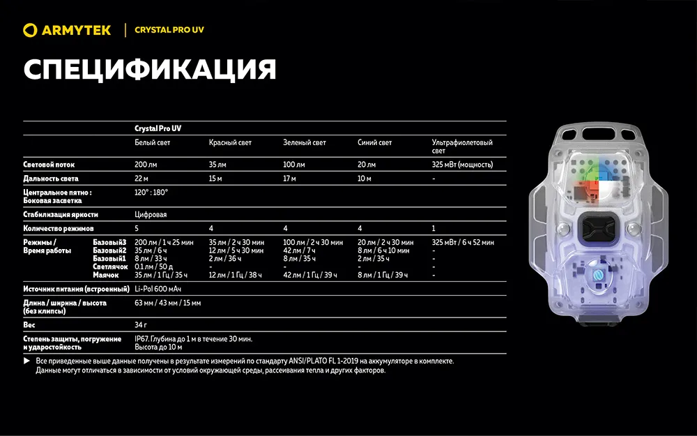 Фонарь (Armytek) Crystal Pro UV Grey3