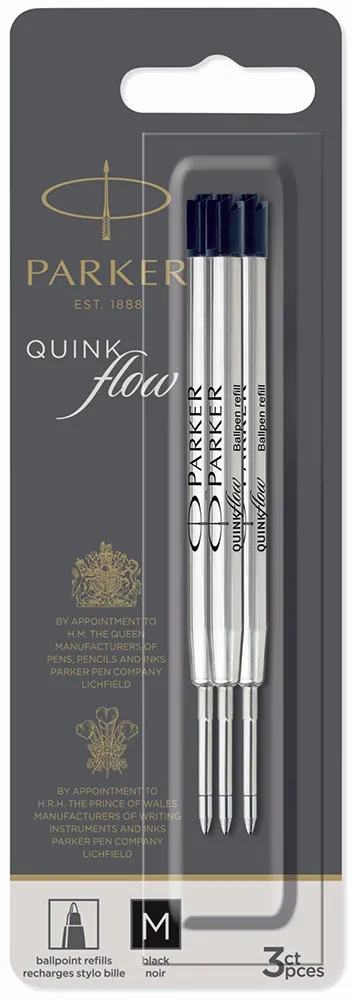 Стержень (Parker) шариковый QuinkFlow (France, M, Черные чернила, блистер, 3 шт)