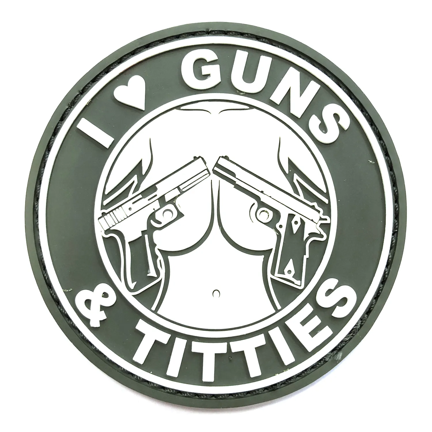 Нашивка I LOVE GUNS & TITTIES (ПВХPVC, 80мм, Олива)