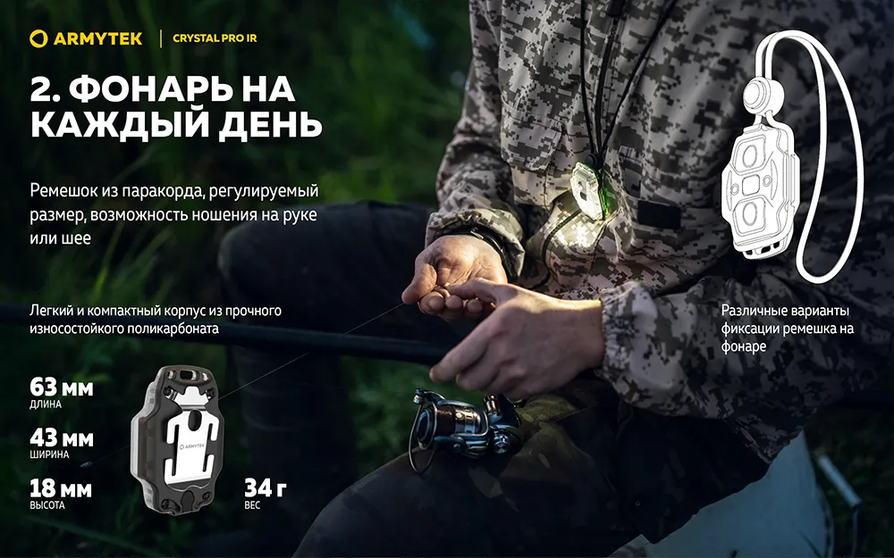 Фонарь (Armytek) Crystal Pro IR Grey (200 люмен, БелыйЗеленыйКрасный, Серый)5