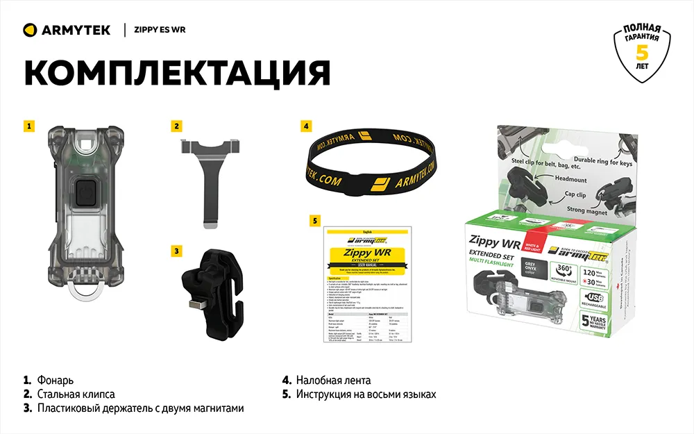 Фонарь (Armytek) Zippy WR Extended Set3