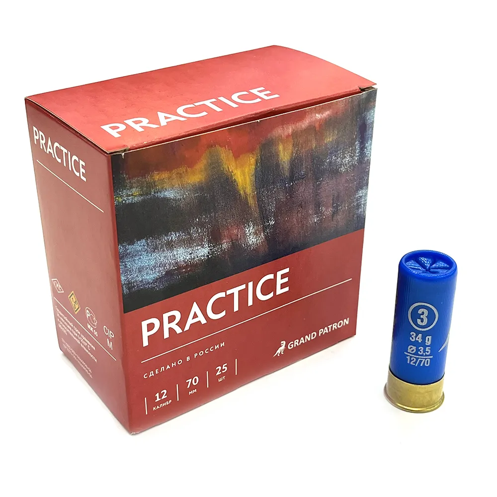 Патрон 12x70 (Grand Patron) Дробь № 3, 34 гр PRACTICE (пачка 25 шт.)