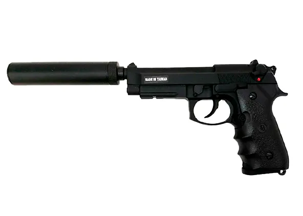 Пистолет (KJW) M9A1 (TBC + Глушитель, Greengas, Blowback, Ris-планка, Черный)1