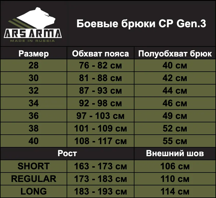 Брюки (Ars Arma) боевые CP Gen.3 (без наколенников, Ranger Green) МАРКИРОВКА_3