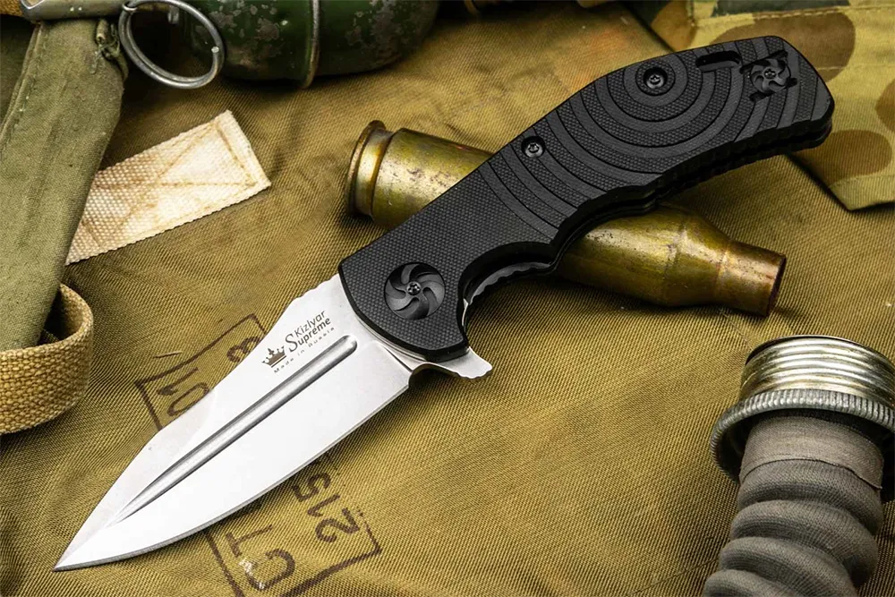 Складной нож (Kizlyar Supreme) Bloke-Z (D2, Stonewash, Чёрный, Рукоять G10)