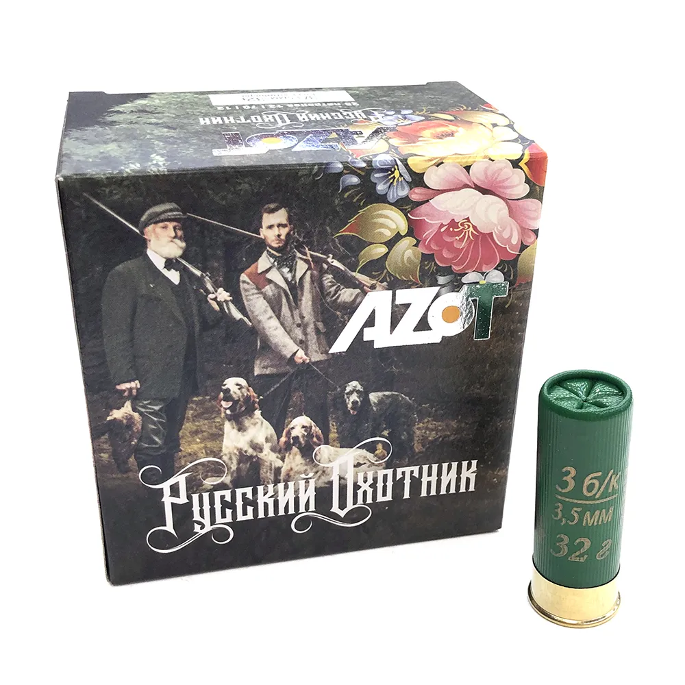 Патрон 12x70 (АЗОТ) Русский Охотник Дробь № 3, 32 гр. БК (пачка 25 шт.)
