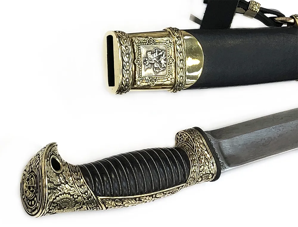 Тесак (KnifeKlass) Казачий (Дамаск, Латунь, Эбеновое дерево, Береза)_2