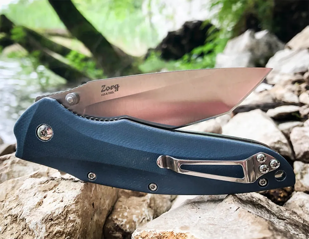 Складной нож (Kizlyar Supreme) Zorg (D2, Gray Titanium, Рукоять синий G10)_3
