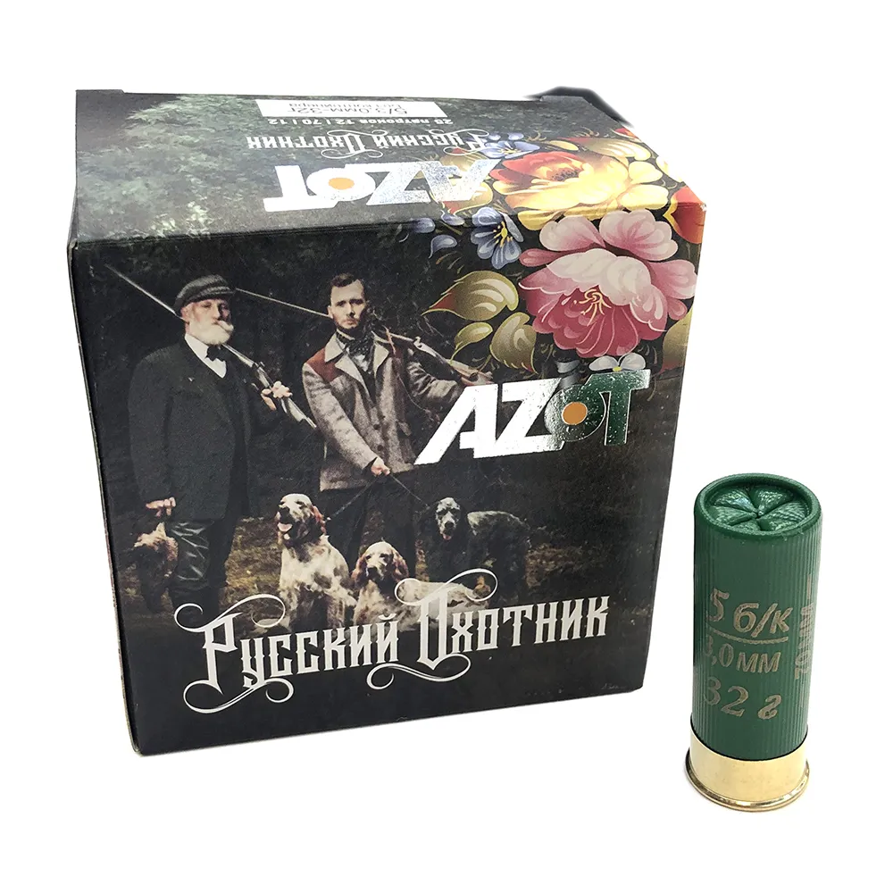 Патрон 12x70 (АЗОТ) Русский Охотник Дробь № 5, 32 гр. БК (пачка 25 шт.)