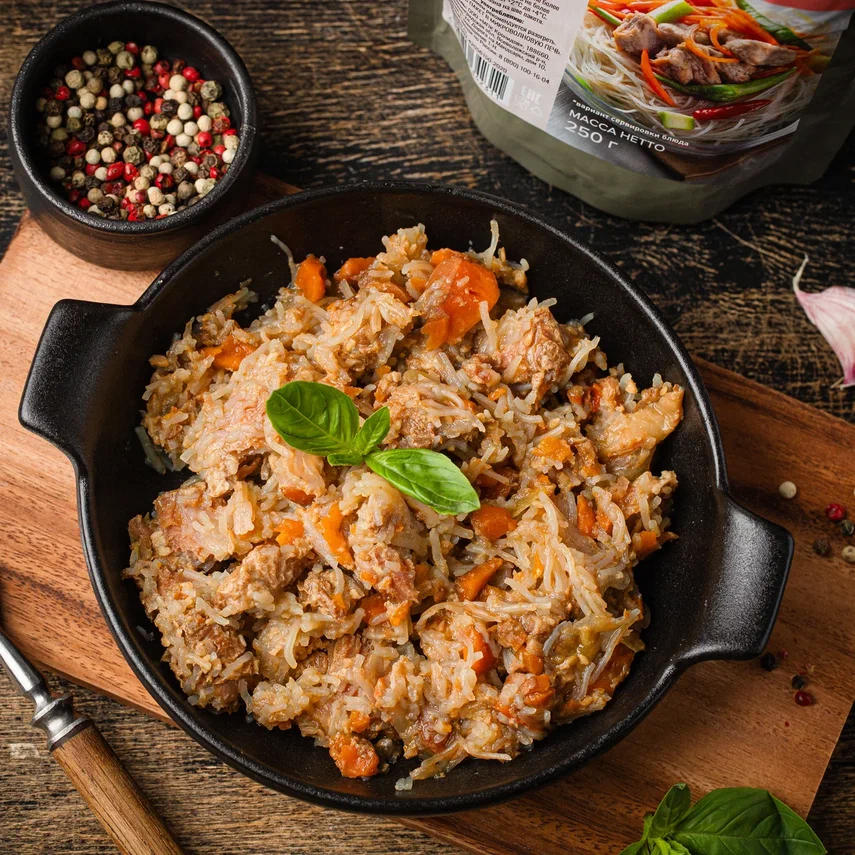 Консервы (Кронидов) Фунчоза со свининой и овощами (250г.)_2