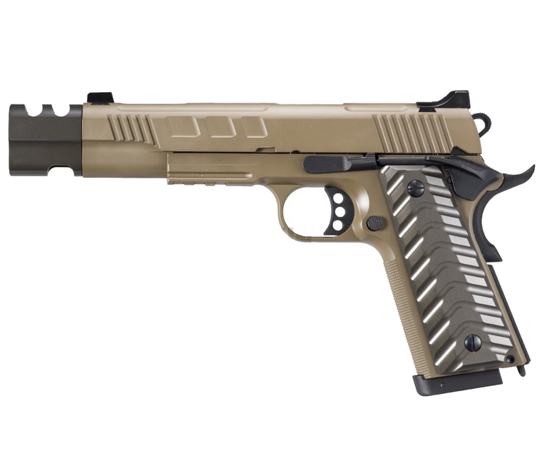 Пистолет (KJW) Colt M1911 Competition (Удлиненный, CO2, Металл, Песочный)