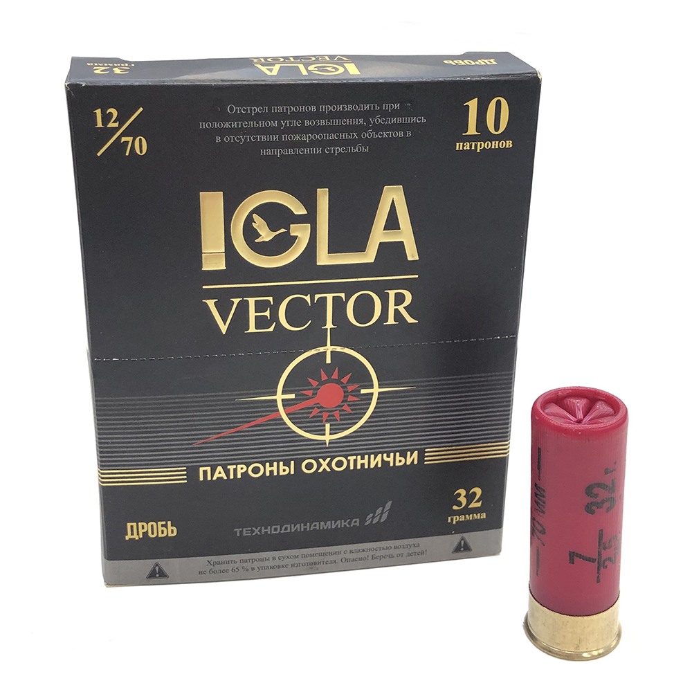 Патрон 12x70 (IGLA) IGLA-VEKTOR, Дробь № 7, 32 гр., световой элемент (пачка 10 шт.)