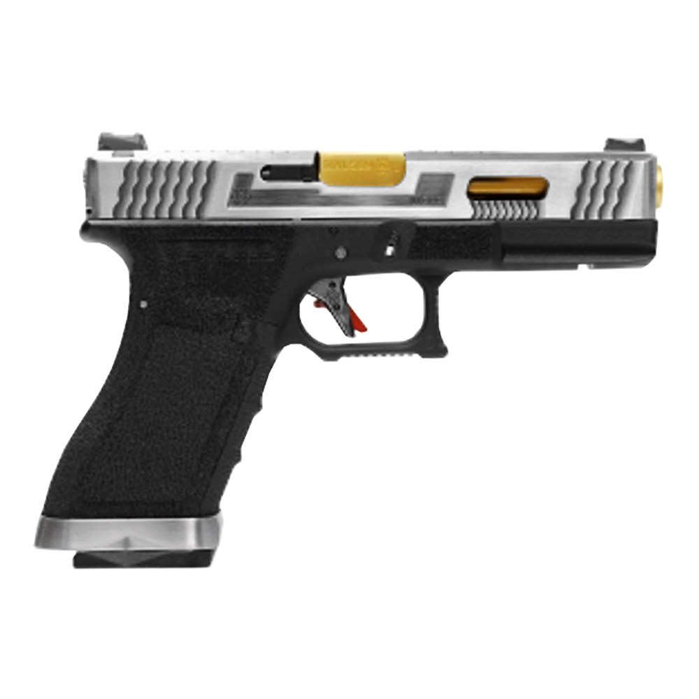 Пистолет (WE) GLOCK 18C G-Force (Greengas, Автоогонь, Черный, Золоченый ствол, Хромированный затвор)2
