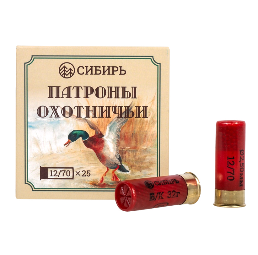 Патрон 12x70 (Сибирь) Дробь № 7, 32 гр., бк (пачка 25 шт.)