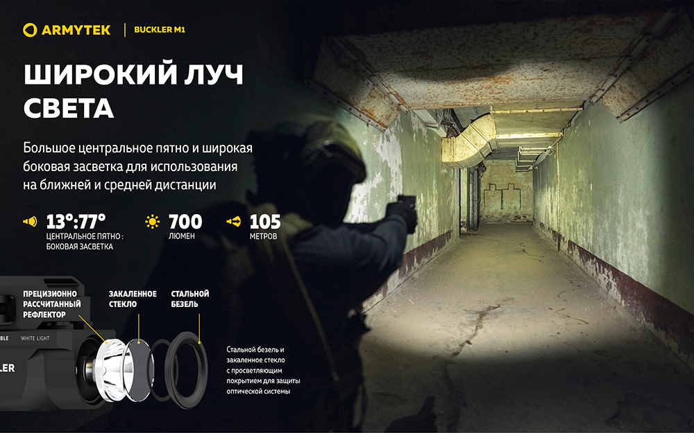 Фонарь пистолетный (Armytek) Buckler M1 (700 люмен, Чёрный)_4