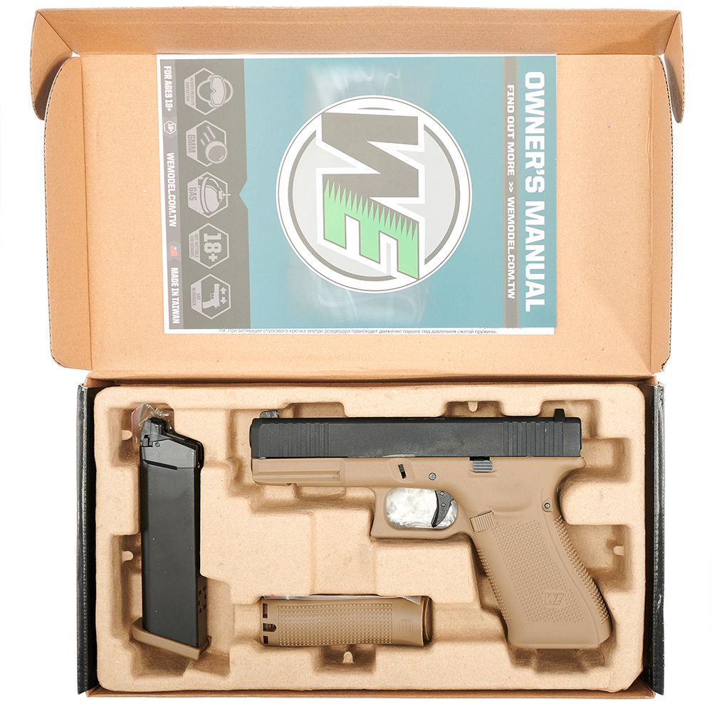Пистолет (WE) GLOCK 17 G-Force Gen.5 (Greengas, Blowback, RIS, ПесочныйЧерный затвор)_4