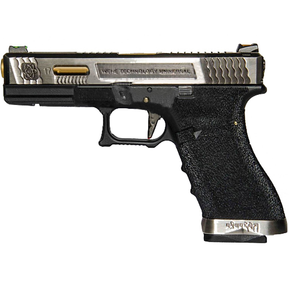Пистолет (WE) GLOCK 17 G-Force (Greengas, Чёрный, Золочёный ствол, Хромированный затвор)