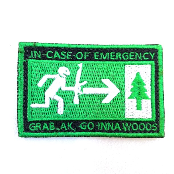 Нашивка План эвакуации In case of emergence grab AK, Go inna wood (Вышивка, велкро, Зеленый)