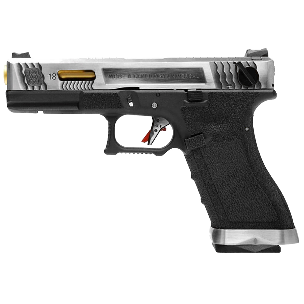 Пистолет (WE) GLOCK 18C G-Force (Greengas, Автоогонь, Черный, Золоченый ствол, Хромированный затвор)