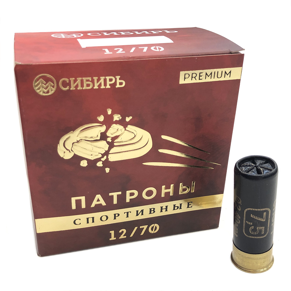 Патрон 12x70 (Сибирь) Дробь № 7,5, 28 гр., Спортинг Premium (пачка 25 шт.)