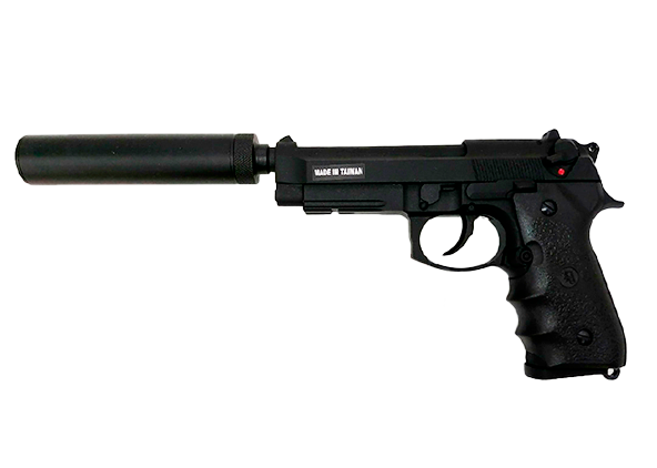 Пистолет (KJW) M9A1 (TBC + Глушитель, Greengas, Blowback, Ris-планка, Черный)1