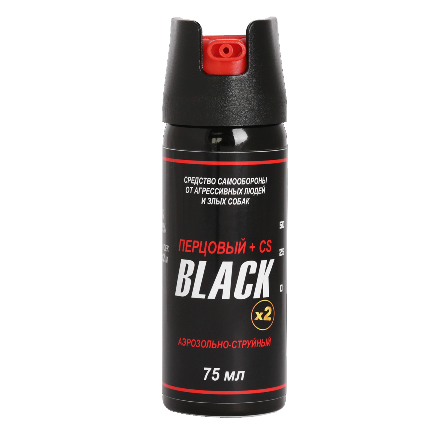 Газовый баллончик (Техкрим) Black x2 (Струйно-аэрозольный, OC+CS, 2%, 75мл, Блистер)