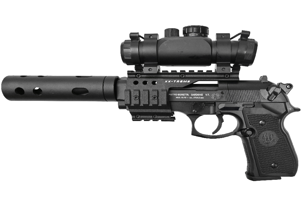 Пневматический пистолет (Umarex) Beretta M92 FS (4.5мм, Глушитель, Коллиматор, Черный)