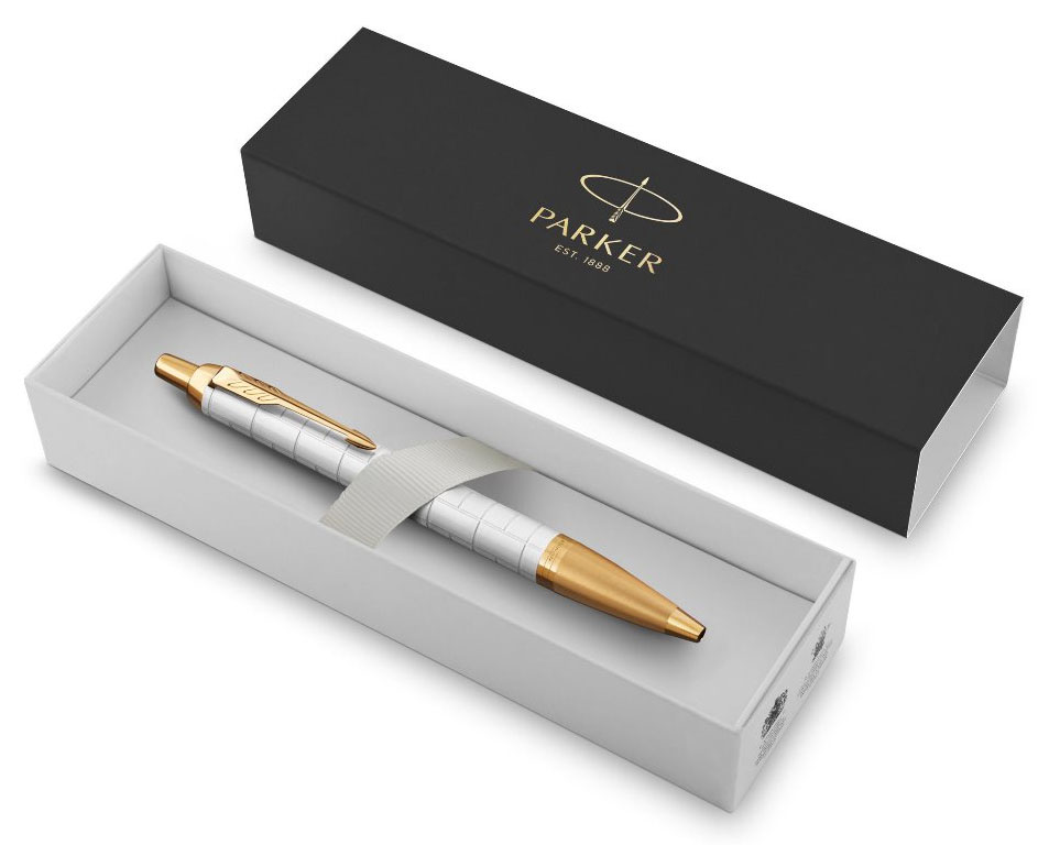 Ручка шариковая (Parker) IM Premium K318 (Pearl GT, M, Синие чернила)_2