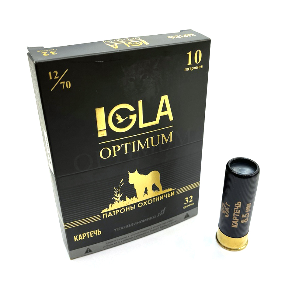 Патрон 12x70 (IGLA) Игла-Оптимум, Картечь 8,5 мм, 32 гр., (пачка 10 шт.)