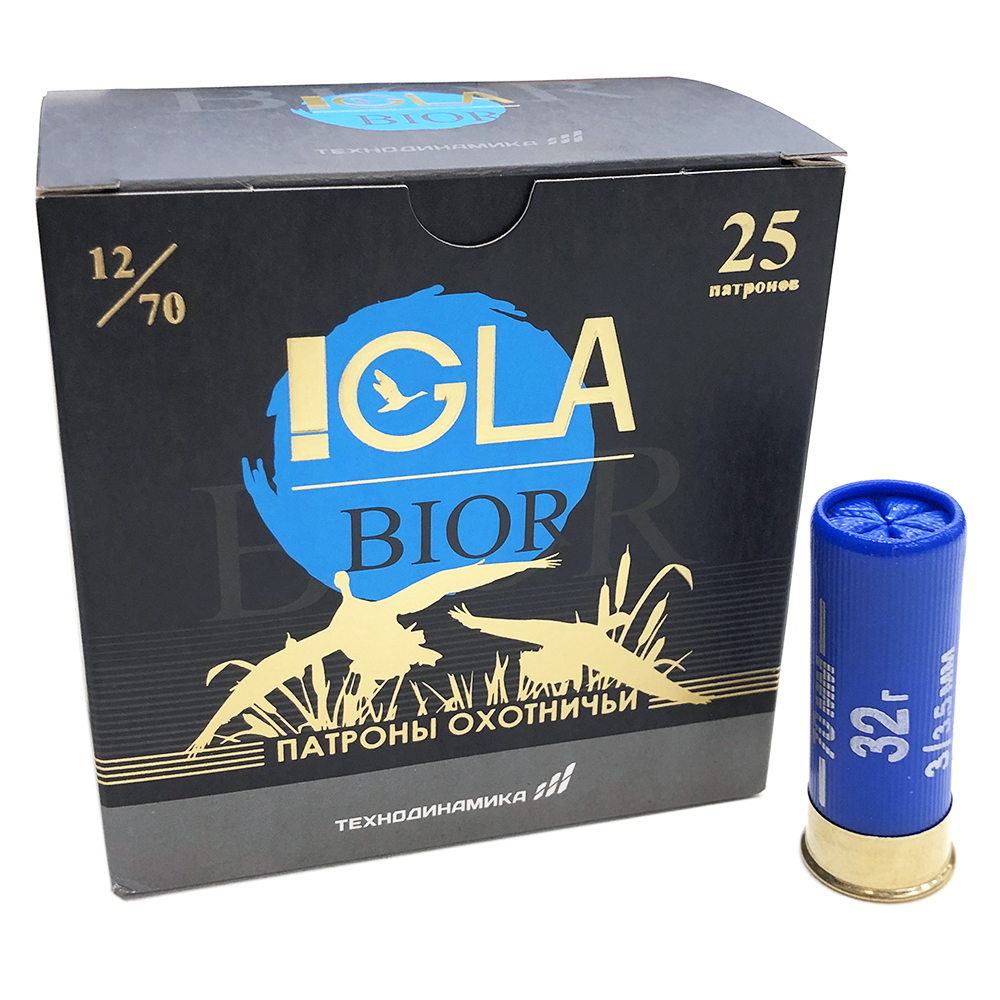 Патрон 12x70 (IGLA) Игла-Биор, Дробь № 3, 32 гр., (пачка 25 шт.)
