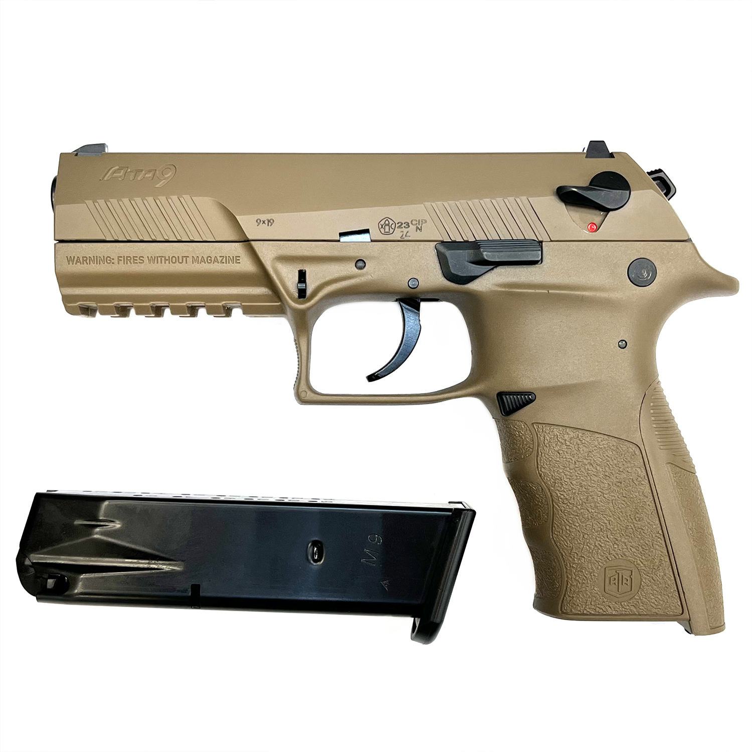 Пистолет спортивный (Ata Arms) АТА9 FDE кал. 9х19 (Емкость магазина15, УСМ двойного действия, Метал_Пластик, Weaver, Серый затвор_Серая рамка, Вес 0,8