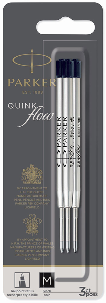 Стержень (Parker) шариковый QuinkFlow (France, M, Черные чернила, блистер, 3 шт)