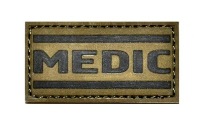 Нашивка надпись Medic (Чёрный текст, Олива фон, велкро, ПВХPVC, 70х35)