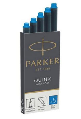 Картридж (Parker) для перьевой ручки Cartridge Quink (Синие чернила, Смываемые,  блистер 5 шт)