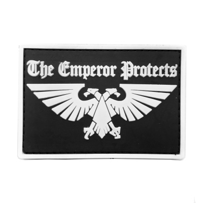 Нашивка Warhammer 40k The Emperor Protects (ПВХPVC, Белый на черном)