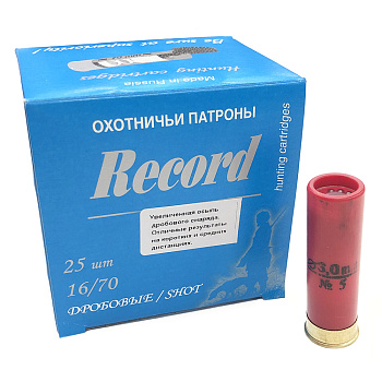 Патрон 16x70 (КХЗ) Рекорд Дробь № 5, 32 гр., повышенная осыпь (пачка 25 шт.)