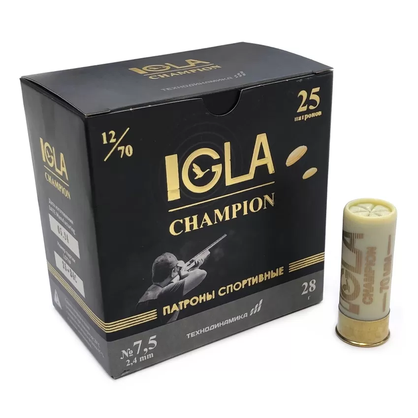 Патрон 12x70 (IGLA) Igla-Champion, Дробь № 7,5, 28 гр., (пачка 25 шт.)